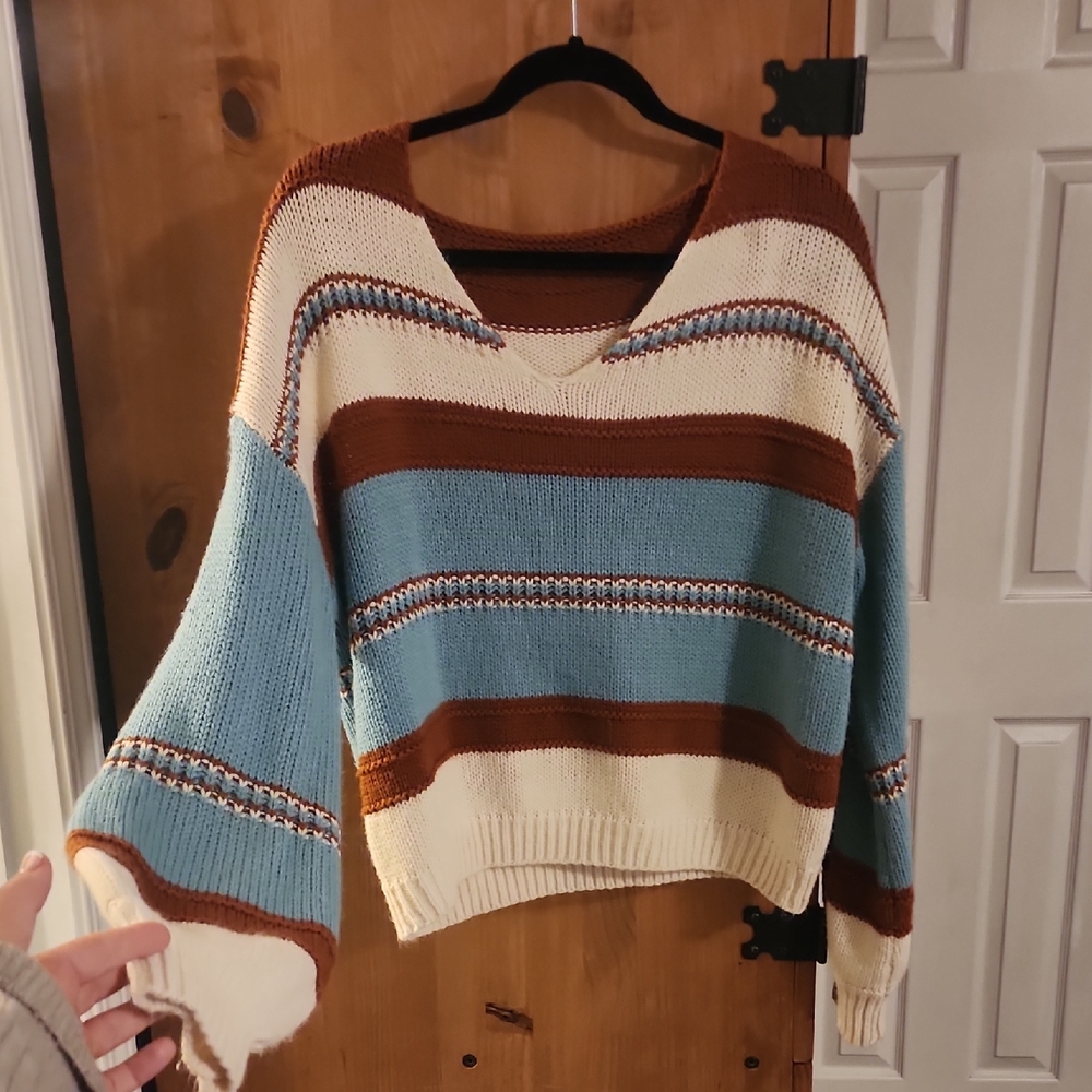 Striped Knit V-Neck Sweater